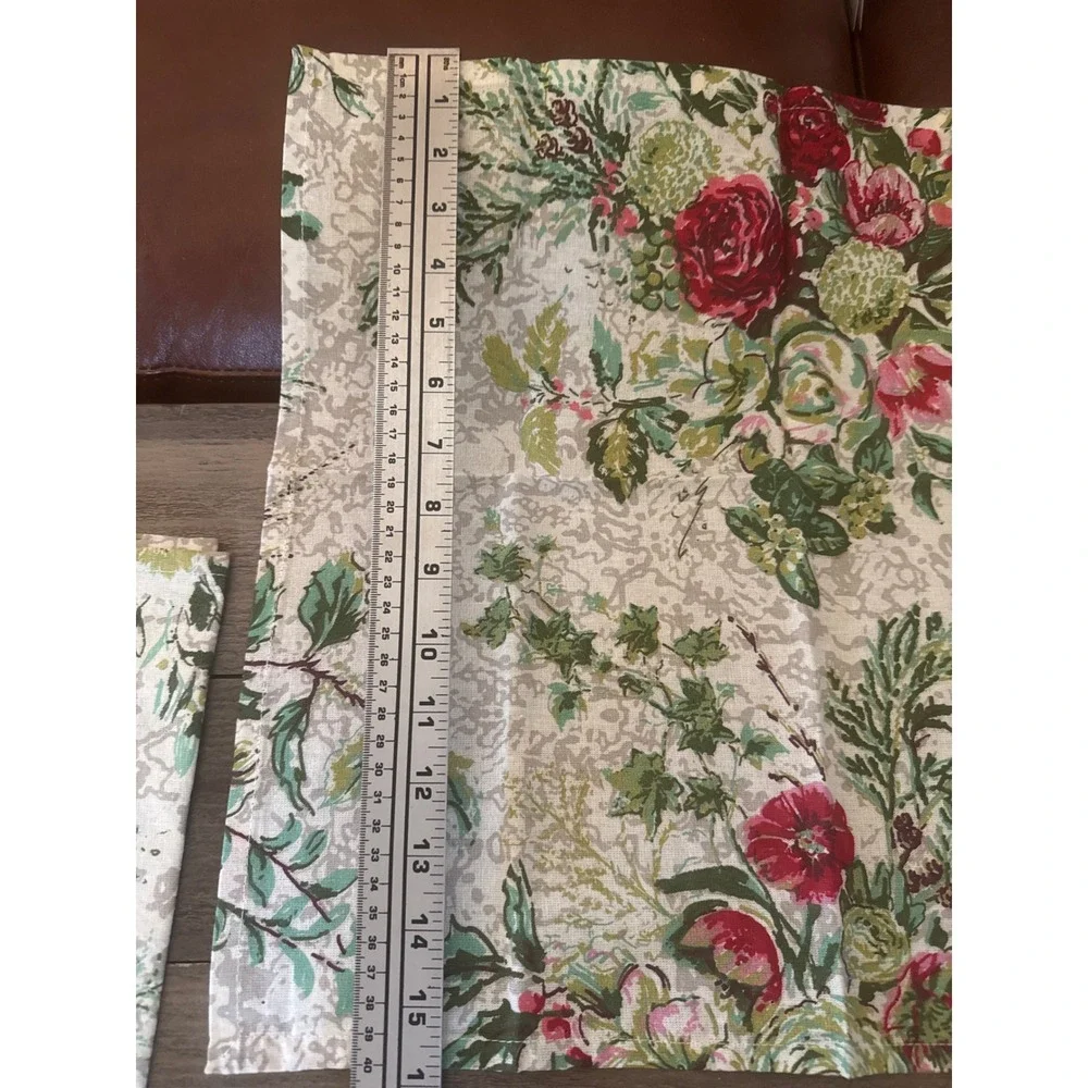 April Cornell Floral Cotton Napkins Set of 4 Red Green Botanical Cream 15.5in